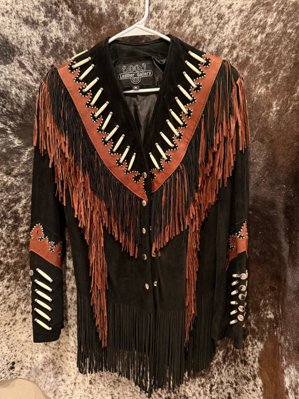 Leather Gallery Women's Black & Brown Suede Fringe Leather Jacket